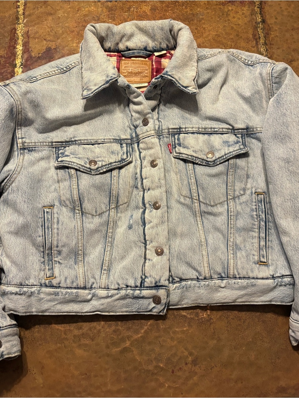 Levi's Light Blue Washed Denim Quilted Trucker Jacket